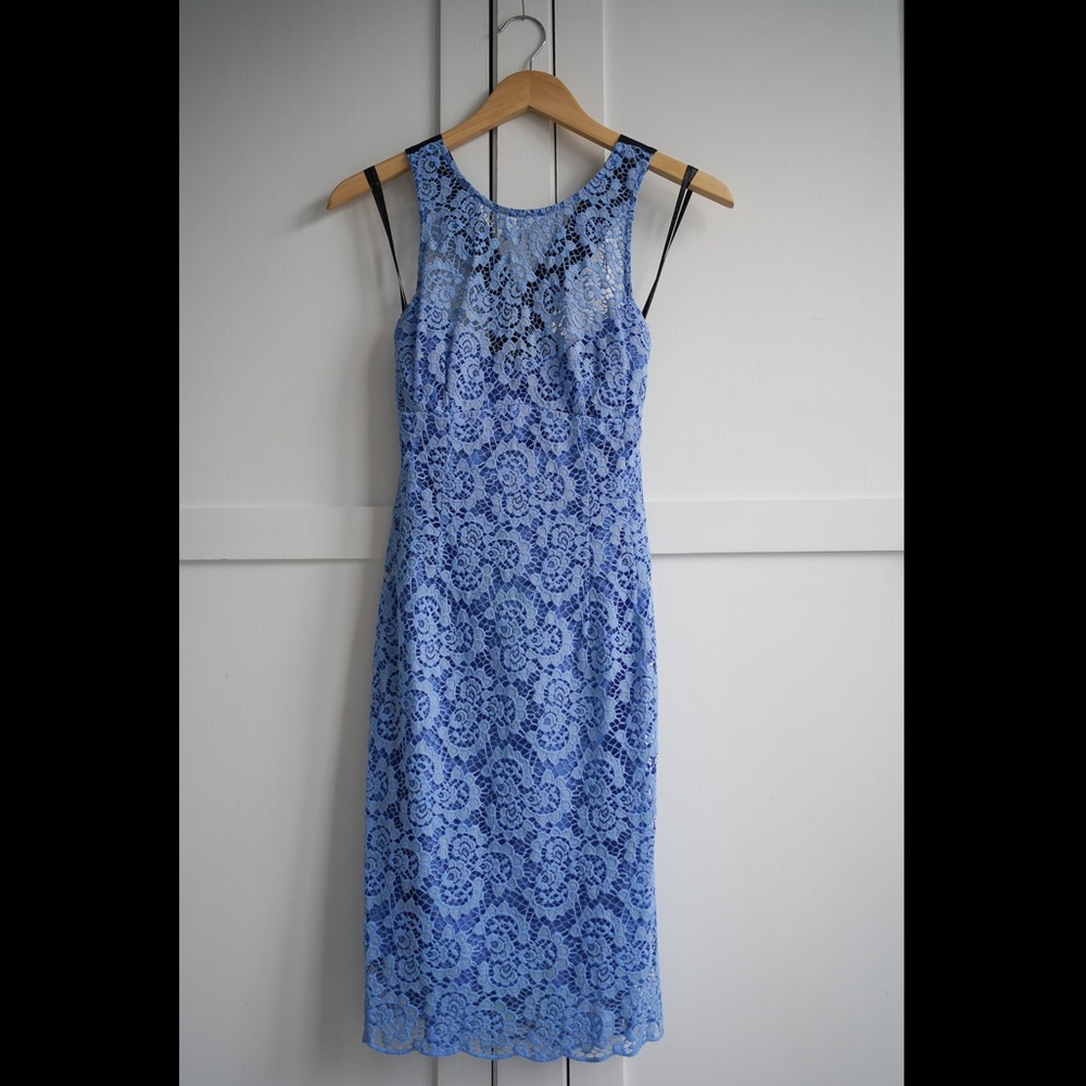 Nanette Lepore Sultry Blue Sheath, Cornflower Blue Lace, Size 4
